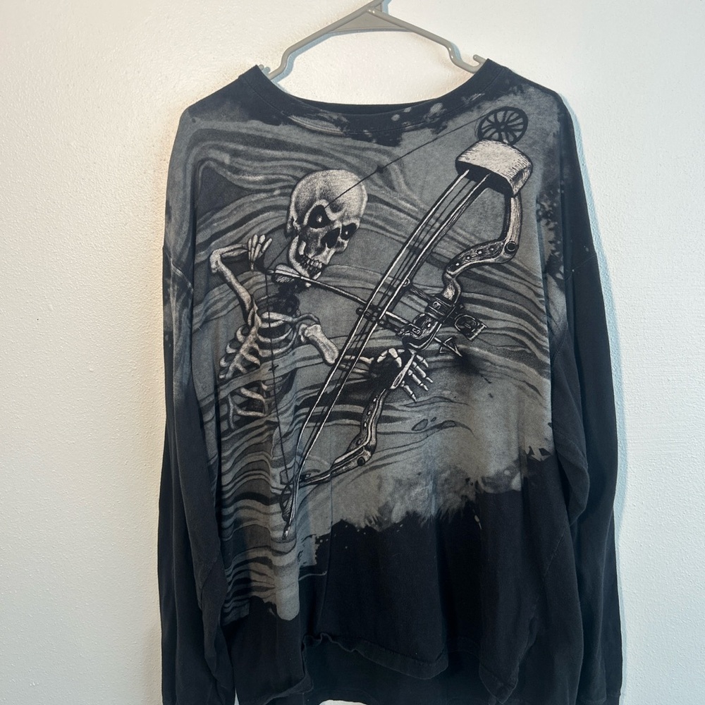 Vintage  T-shirt Black Skeleton With A Crossbows Heavy Tee Oversize Print